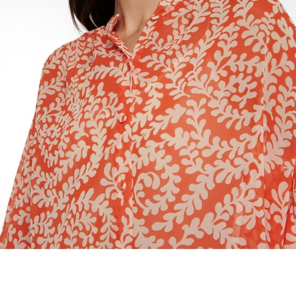 Diane Von Furstenberg Orange Cream Puff Sleeve Blouse - Picture 5 of 6